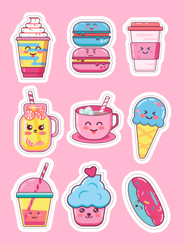 Q-Tea Pie Kawaii Snack Stickers: Fun Craft Stickers for Kids - Adorable Sticker Sheet for Crafts, Scrapbooking, and Kids' Projects