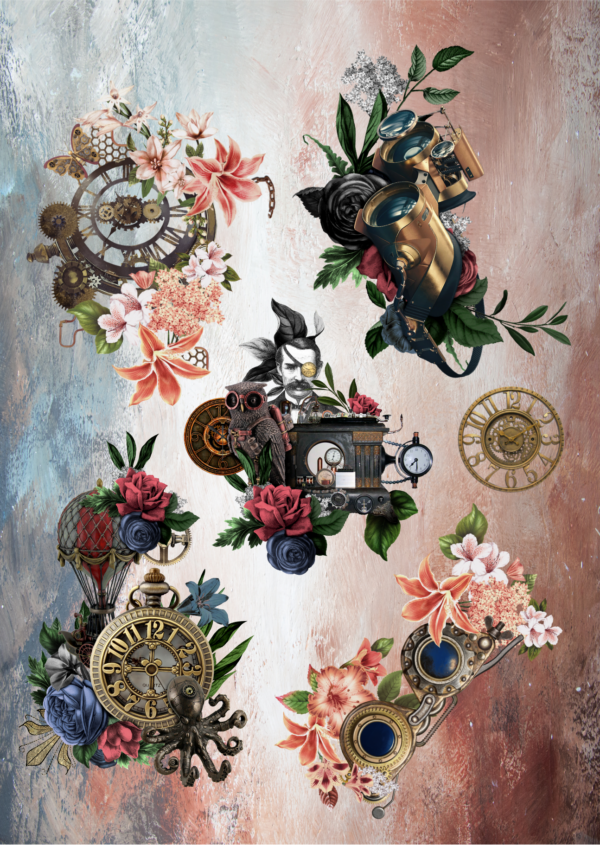 Steampunk III Sticker Sheet - Edge of Yesteryear: Craft Stickers for Journaling, Florals, and Steam Punk Themes