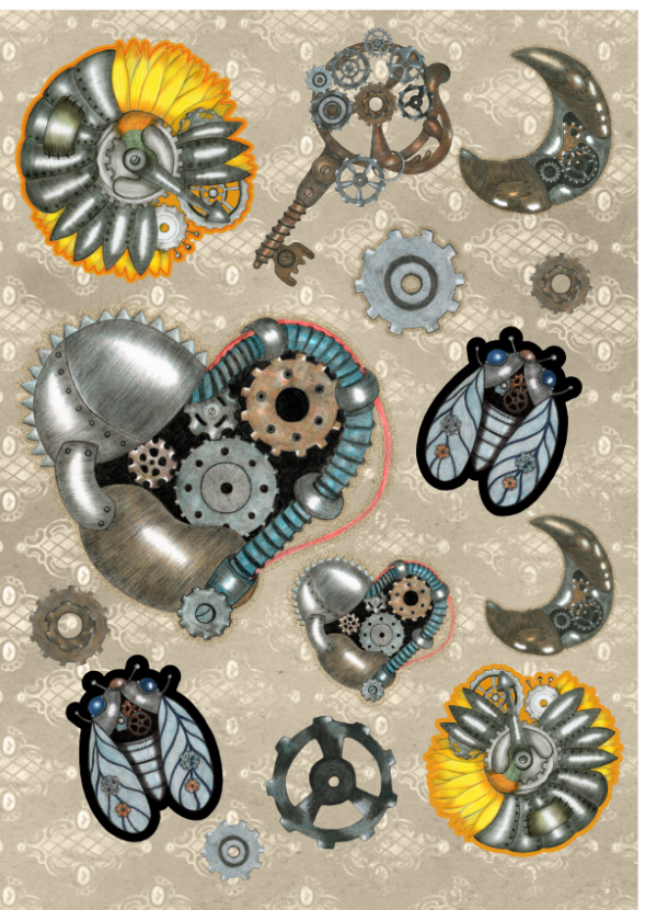 Steampunk Sticker Sheet - Craft Stickers for Journaling, Bees, and Steam Punk Themes