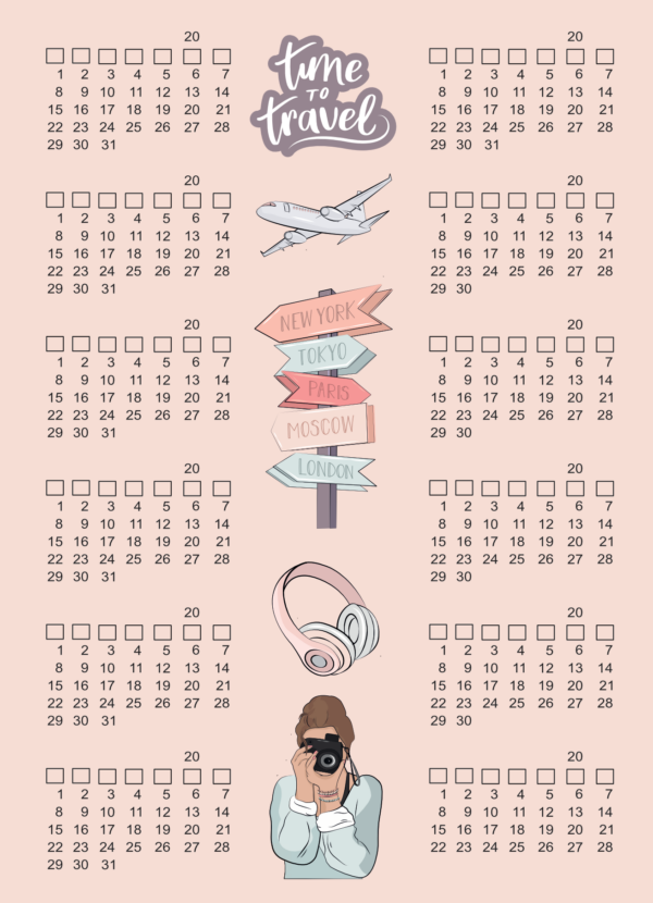 Travel Time – Mini Months: Pink Journaling Stickers for Craft | Functional Stickers for Time 2 Travel | Sheets of Pink Craft Stickers
