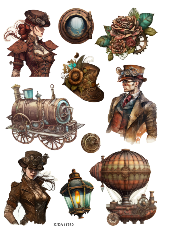 Travel Punk II Clear PET Stickers: Functional Vintage Journaling Sticker Sheets for Steam Punk Enthusiasts
