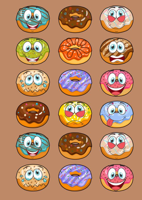 Delightfully Doughnuts - Happy Chappie Sticker Sheet: Craft Stickers for Journaling, Kids, and Wacky Donut Food and Drinks