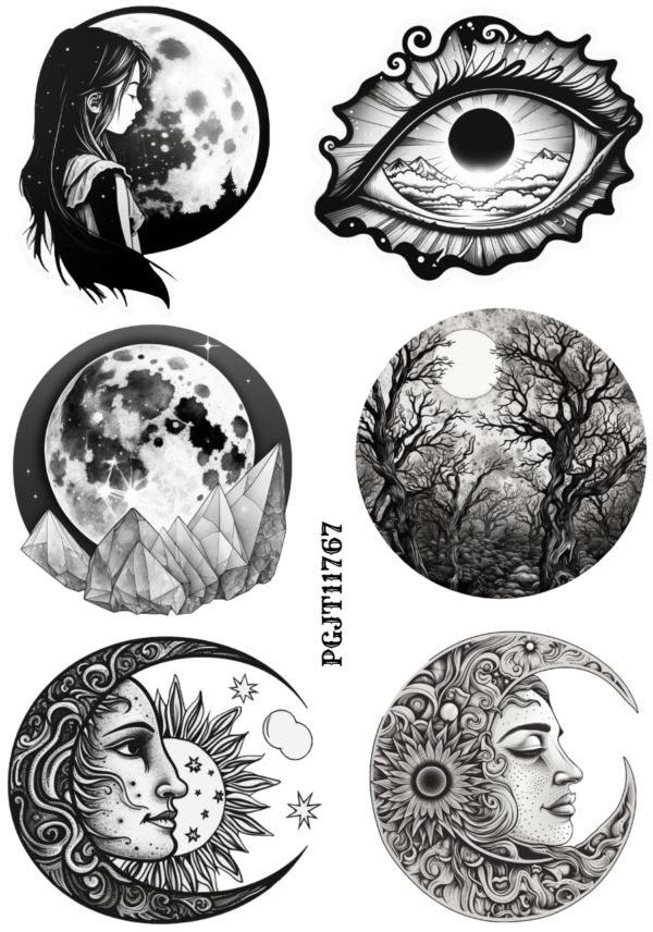 Celestial Oddities IIII Stickers: Black and White Steam Punk Vintage Wacky | White PET Sticker Sheet Collection